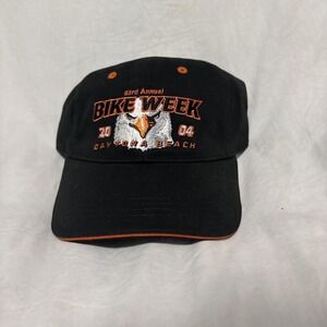 Daytona Beach Bike Week 2004 Hat Mens OS Black Strapback Cap Biker Eagle NWOT